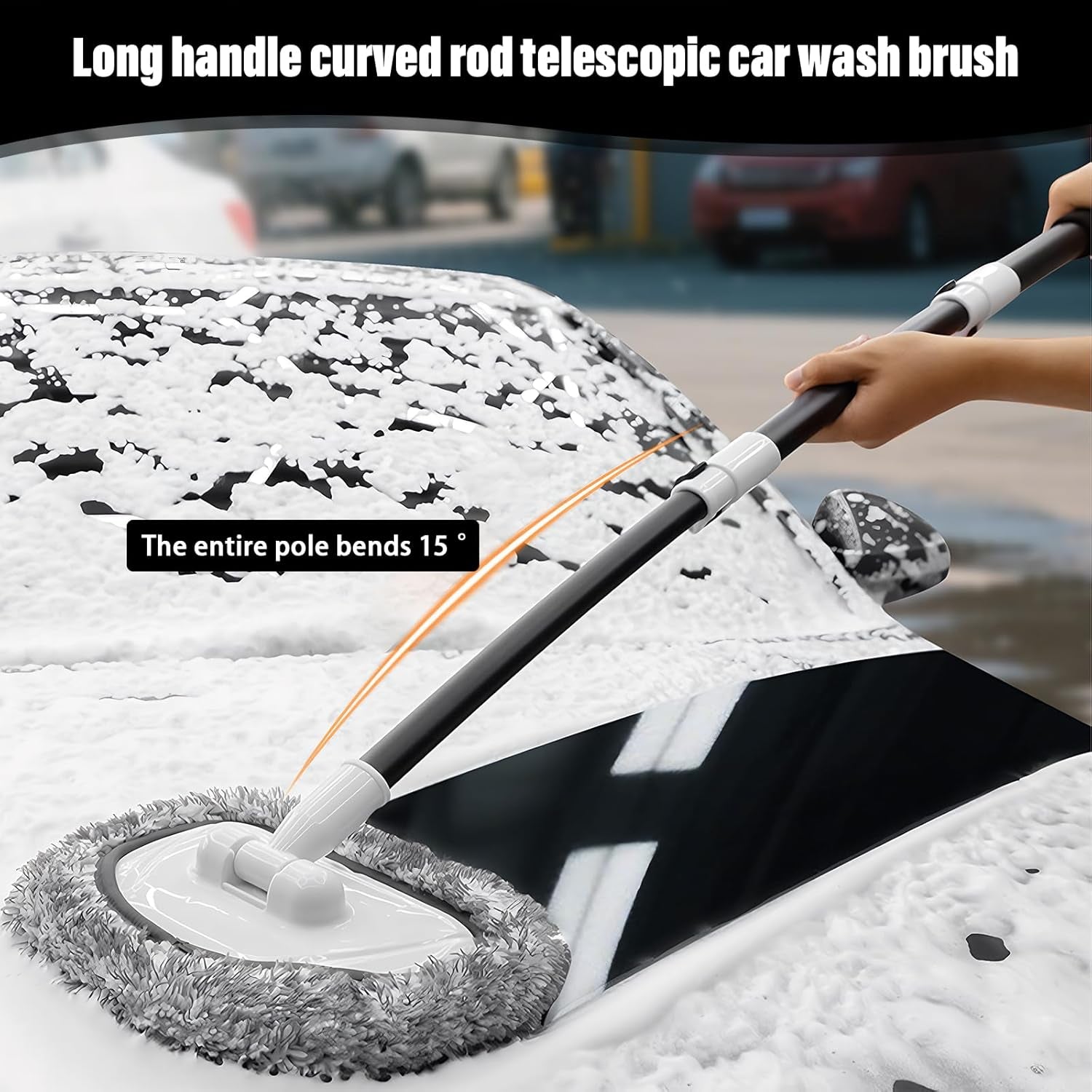 15° Bogen Autowaschbürste Mit Teleskopstiel, 40" Aluminium Autowaschbürste, Teleskop Waschbürste Für Wohnmobil LKW Kfz Boot Kratzerfreie Reinigungswerkzeug Waschset Detailing Bürste (Grau)