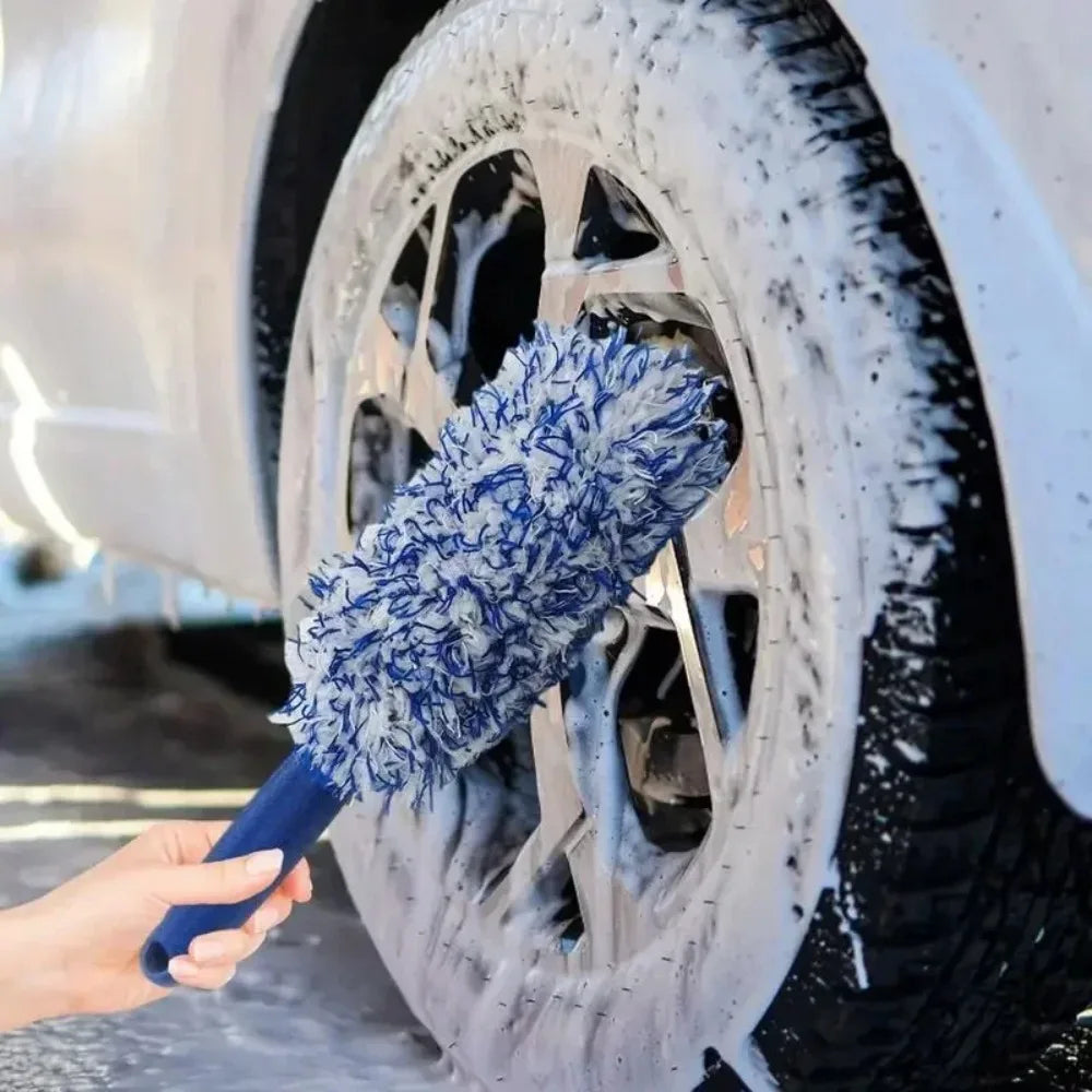 Car Wash Super Brush Plush Premium Wheels Brush Non-Slip Handle Easy to Cleaning Rims Spokes Wheel Barrel Car Detailing