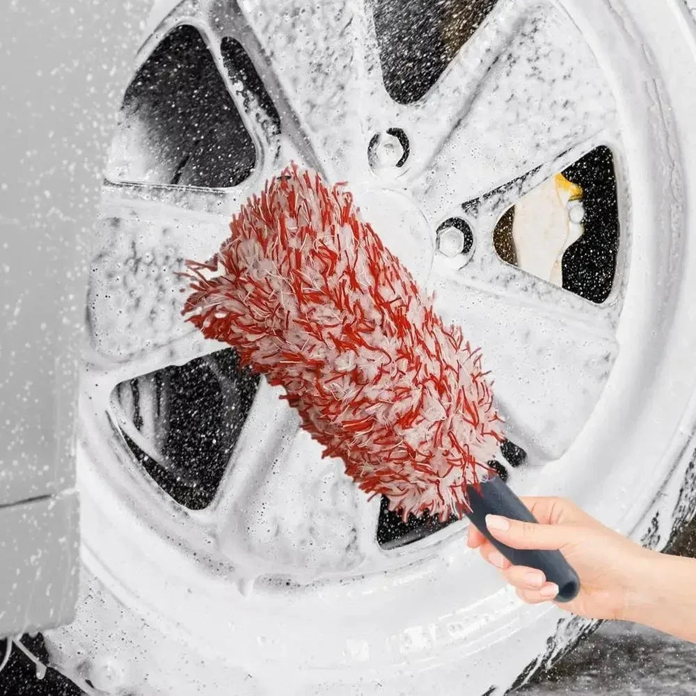 Car Wash Super Brush Plush Premium Wheels Brush Non-Slip Handle Easy to Cleaning Rims Spokes Wheel Barrel Car Detailing
