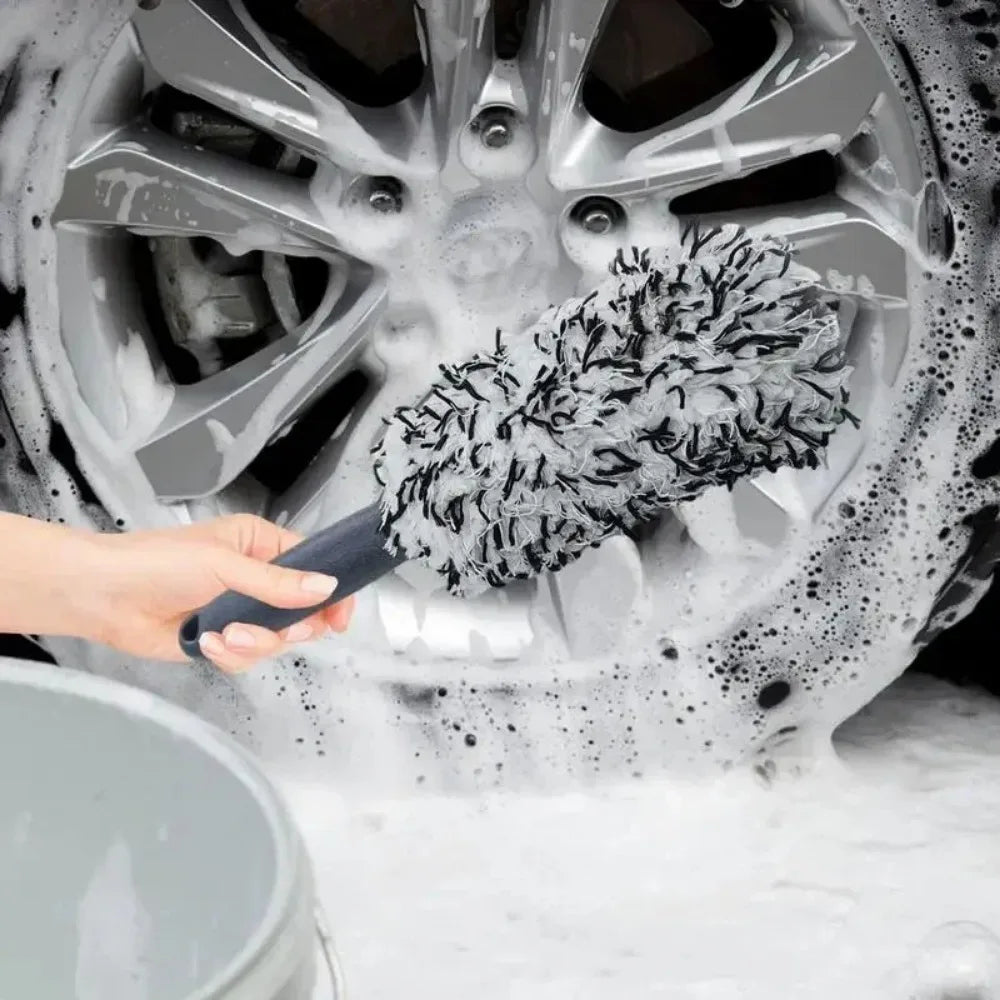 Car Wash Super Brush Plush Premium Wheels Brush Non-Slip Handle Easy to Cleaning Rims Spokes Wheel Barrel Car Detailing