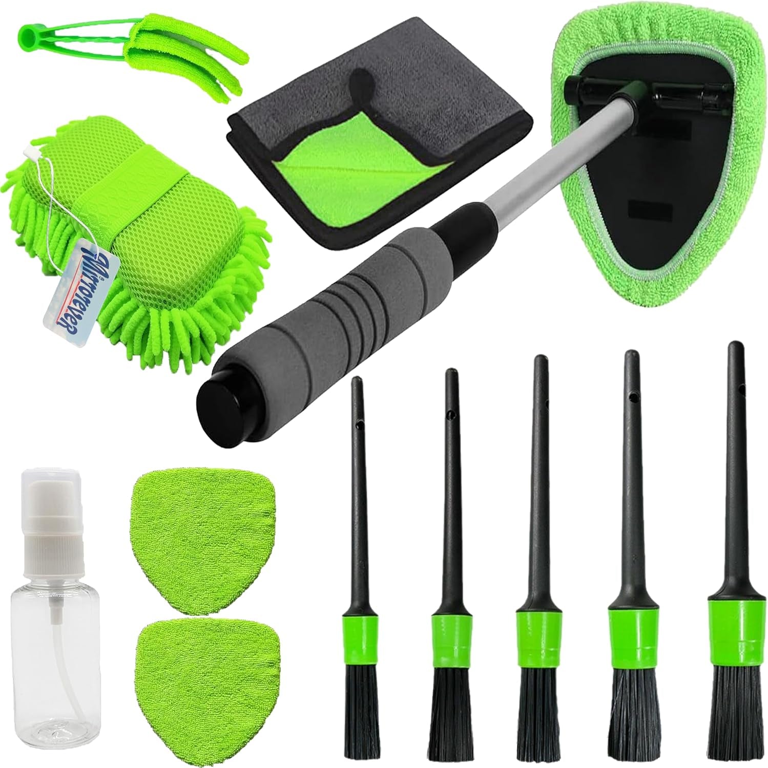 Car Detailing Kit-Car Wash Kit-Detailing Brush Set- Cleaning Kits with Windshield Cleaner and Wash Sponge-Car Interior Cleaning Kit-Car Cleaning Supplies for Windows, Dashboard, Air Vents (Green)