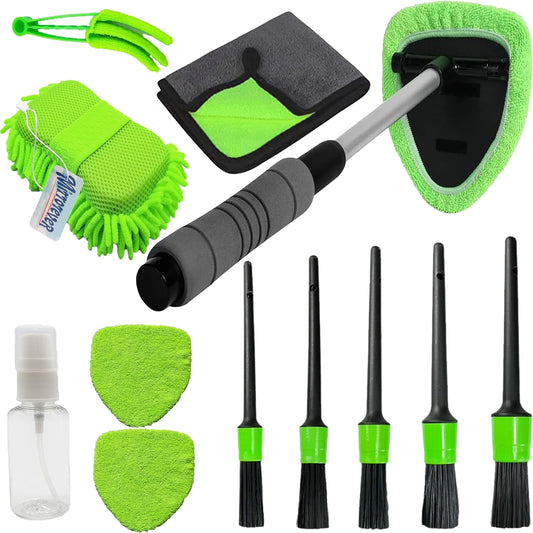 Car Detailing Kit-Car Wash Kit-Detailing Brush Set- Cleaning Kits with Windshield Cleaner and Wash Sponge-Car Interior Cleaning Kit-Car Cleaning Supplies for Windows, Dashboard, Air Vents (Green)