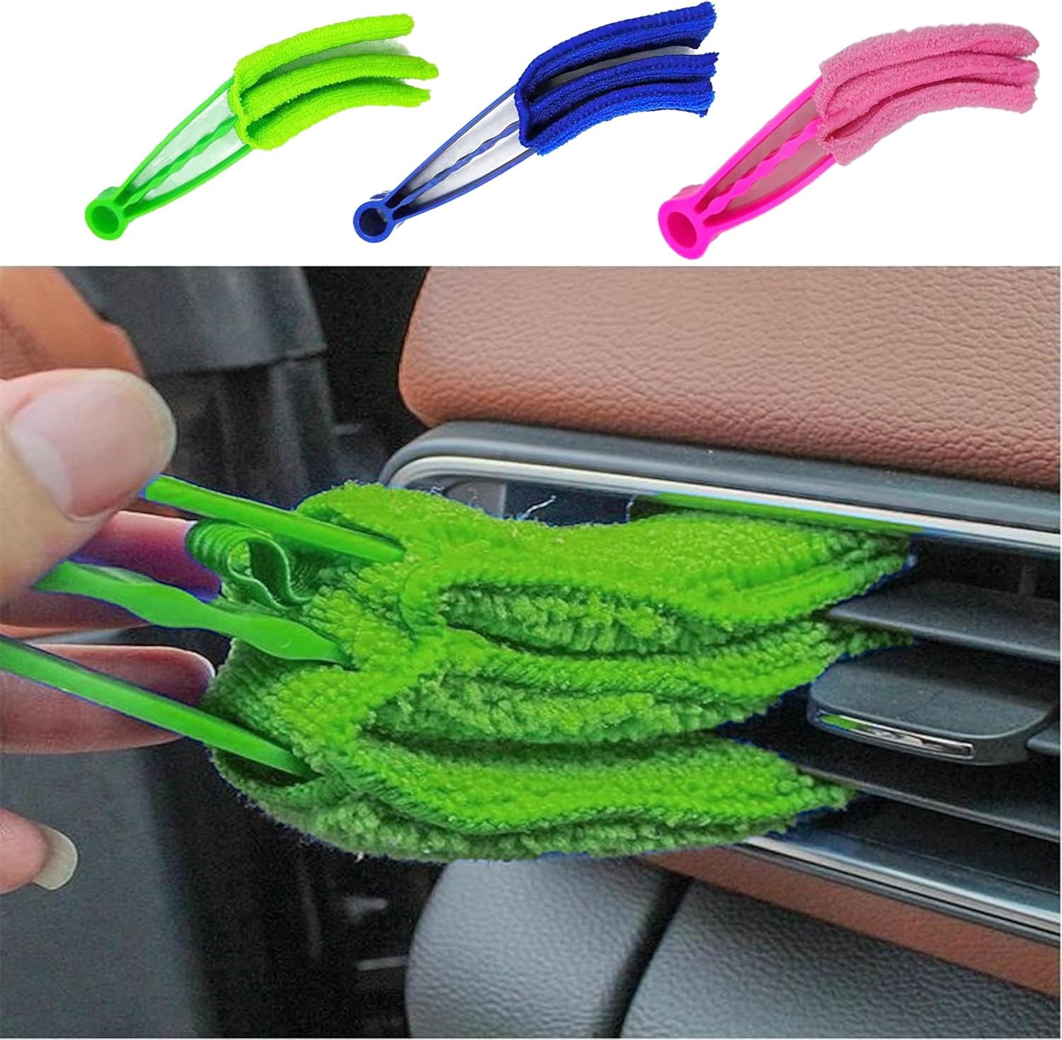 Car Detailing Kit-Car Wash Kit-Detailing Brush Set- Cleaning Kits with Windshield Cleaner and Wash Sponge-Car Interior Cleaning Kit-Car Cleaning Supplies for Windows, Dashboard, Air Vents (Green)