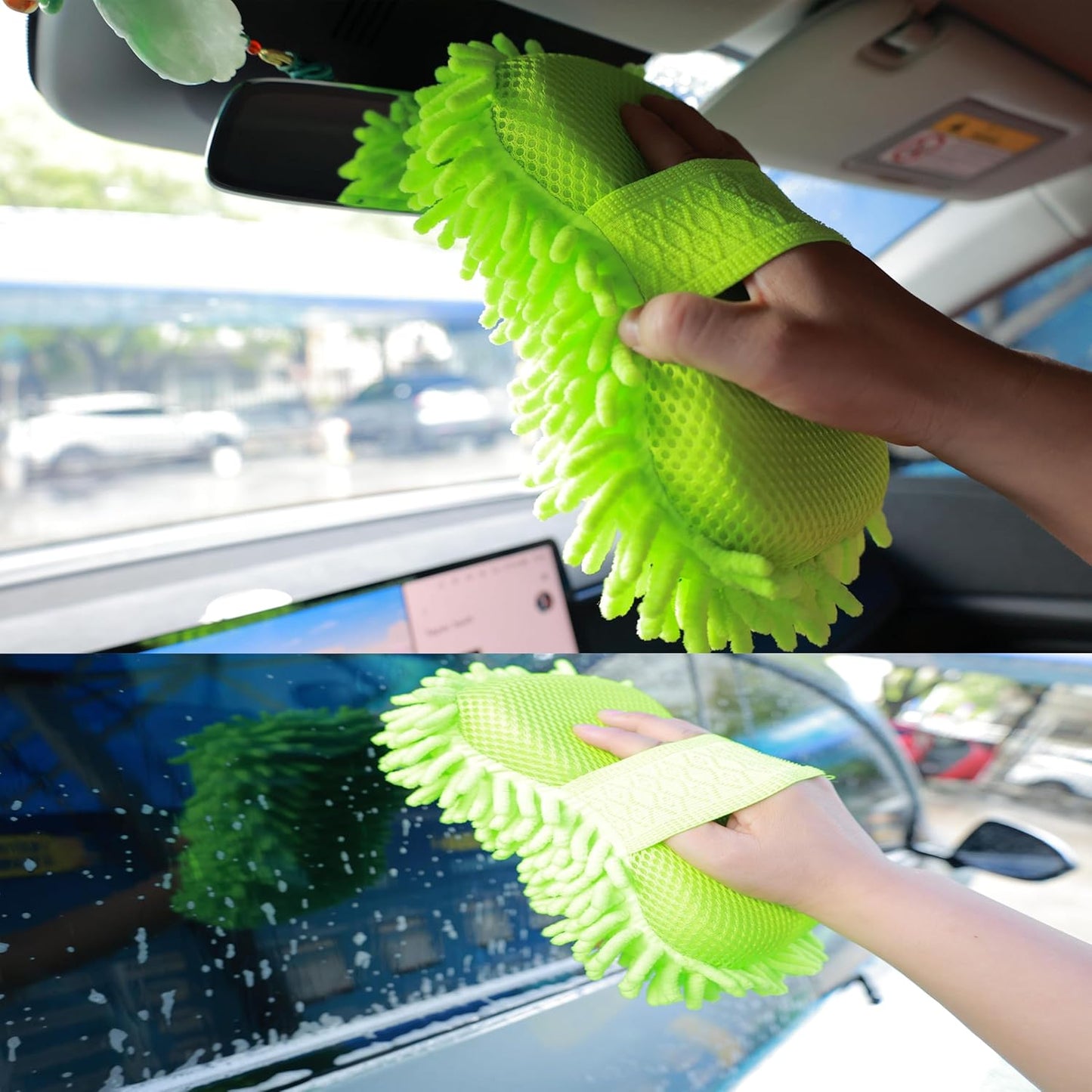 Car Detailing Kit-Car Wash Kit-Detailing Brush Set- Cleaning Kits with Windshield Cleaner and Wash Sponge-Car Interior Cleaning Kit-Car Cleaning Supplies for Windows, Dashboard, Air Vents (Green)